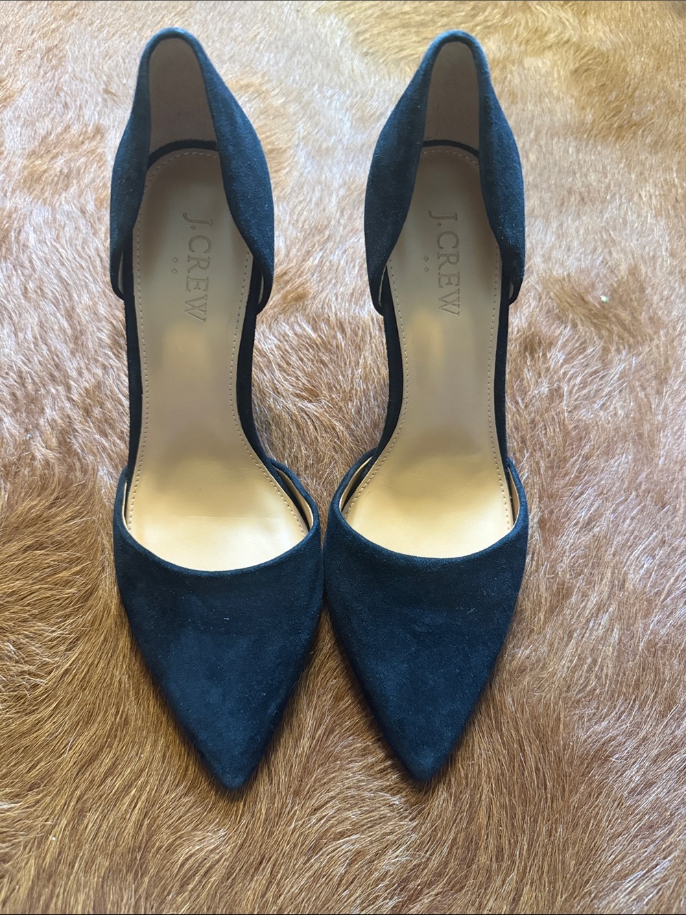 J. Crew Black Suede Pointed D'Orsay Heels